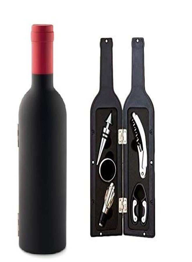 Iktu 5 Piece Wine Gift Set Bottle Shaped Deluxe Accessory Kit Novelty Hostess Tool Kit Christmas Holiday Gift Bottle Opener Corkscrew Foil Cutter Pourer Stopper Drip Ring Collar Bar Set Supplies - Image 3